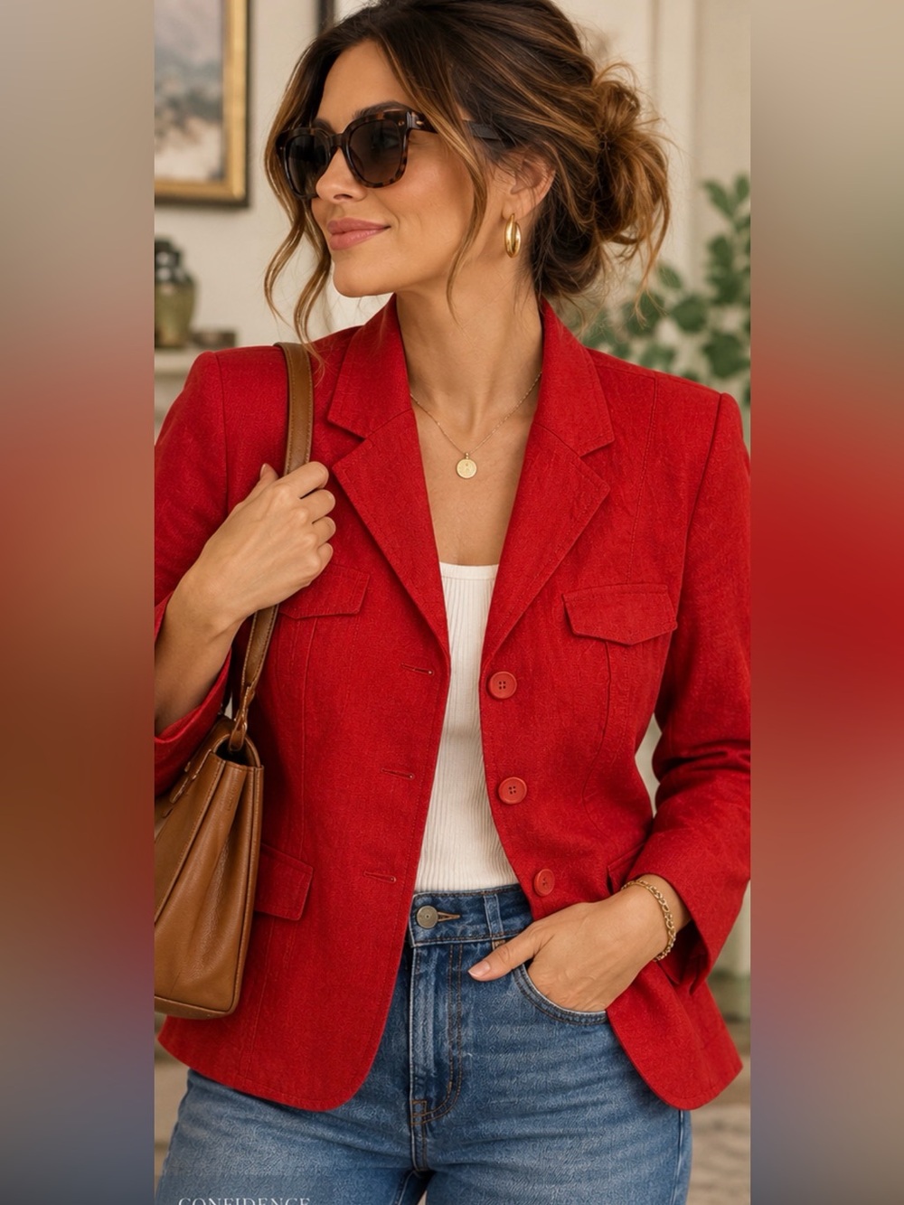 Talbots Petites 12P Red Linen Silk Blend Tailored Blazer Jacket